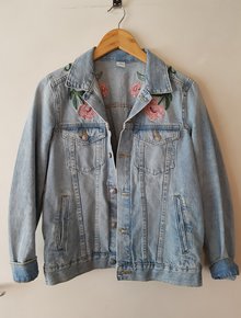 Oversize Jeansjacke H&M Stickerei 36