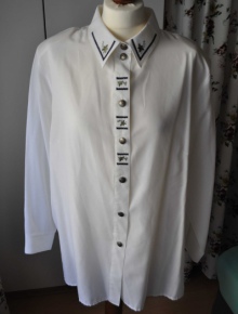 Weiße Bluse True Vintage mit Blätter Applikationen Oversize Blogger Trachten