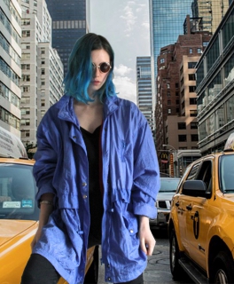 -- Vintage Jacke -- True Vintage Jacke in Blau Glanz in Gr. 42 Oversize / Übergangsjacke