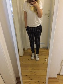 H&M Slacks Hose Gittermuster Kariert Schwarz Weiss GR 34 Blogger