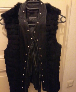 Kaninchefell weste mit leder