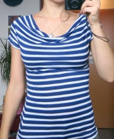 Top - blau weiß gestreift - Wasserfallausschnitt