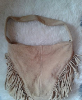 Hellbraune Fransentasche, echtes Wildleder aus Rom