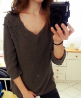  Strickpullover mit Nieten khaki größe S 36/38