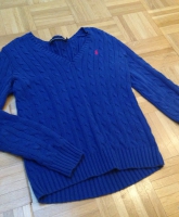 Ralph Lauren Sport: Blauer Strickpullover Zopfmuster
