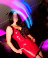 Latex Kleid Gr. XS S 34 / 36 Strass Schleppe rot schwarz