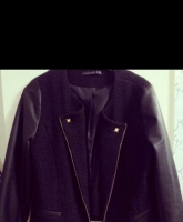 Schwarze Leder/Stoff Jacke