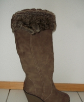 Wedges Keilabsatz Stiefel mit Fellrand Gr. 38 graubraun