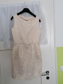 Edles Cocktail-/Abendkleid Cremefarben mit Gold-Details/Glanz Gr.34/XS 