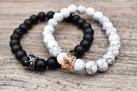 Armband Partner Krone King and Queen weiß schwarz Marmor Geschenk Dame Herr