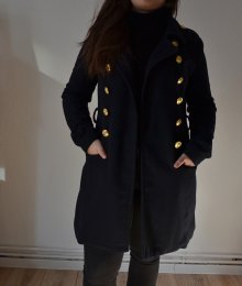 Dunkelblau Langer Millitary - Mantel mit golden Knöpfen für Damen