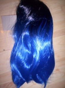 Damen schwarz blau Perücke Lang Perücken Kunsthaar Wigs Karneval Cosplay