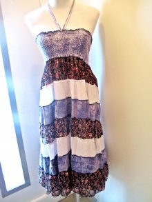 Bandeau Neckholder Kleid Jeans Patchwork Gr S/M