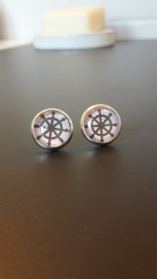 Cabochon Ohrstecker Anker Herz Seemann nordisch Moin Nordsee nordisch 10 mm